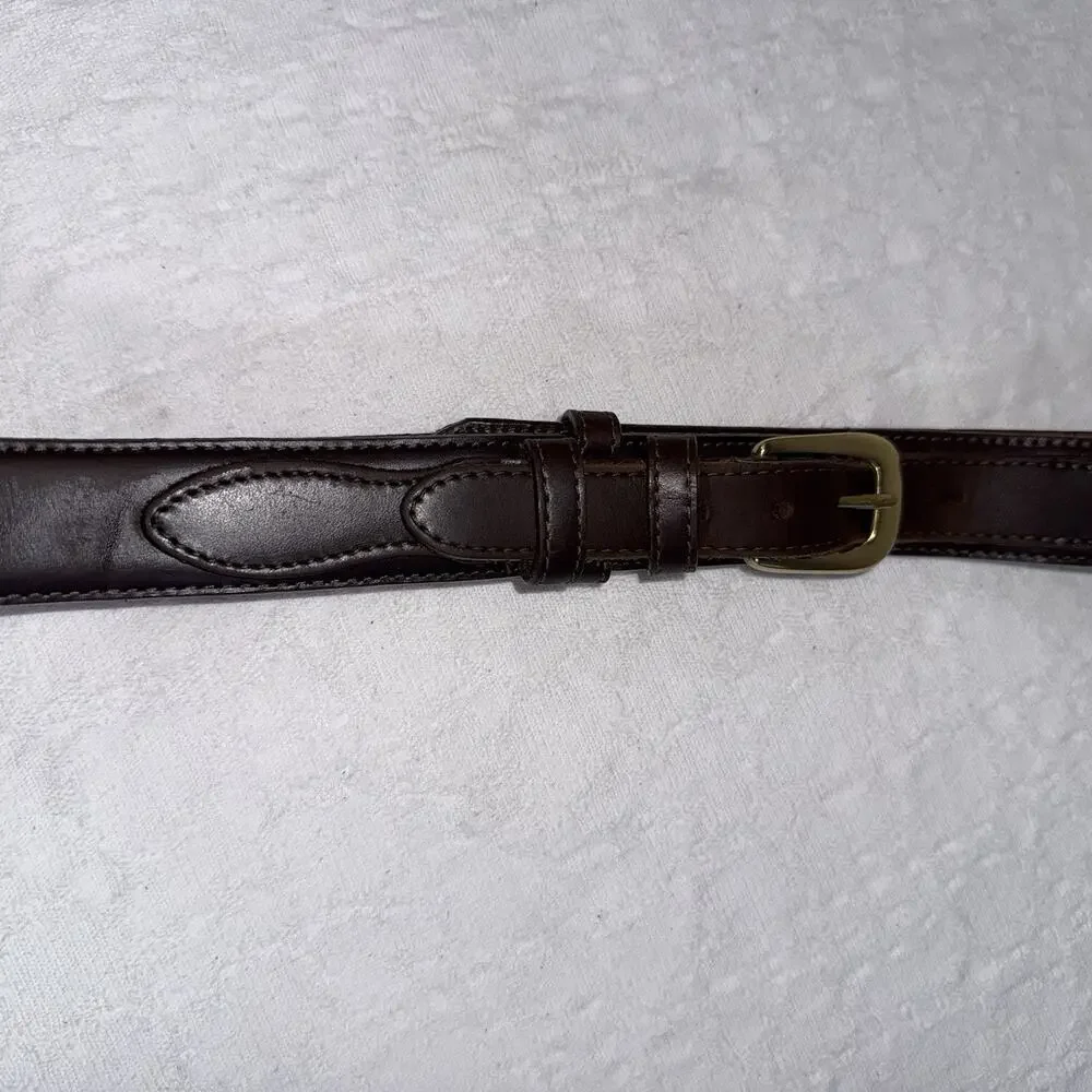 Leather Dark Brown Made In The USA Belt Brass Buckle Quiet Luxury Preppy Sz 44
